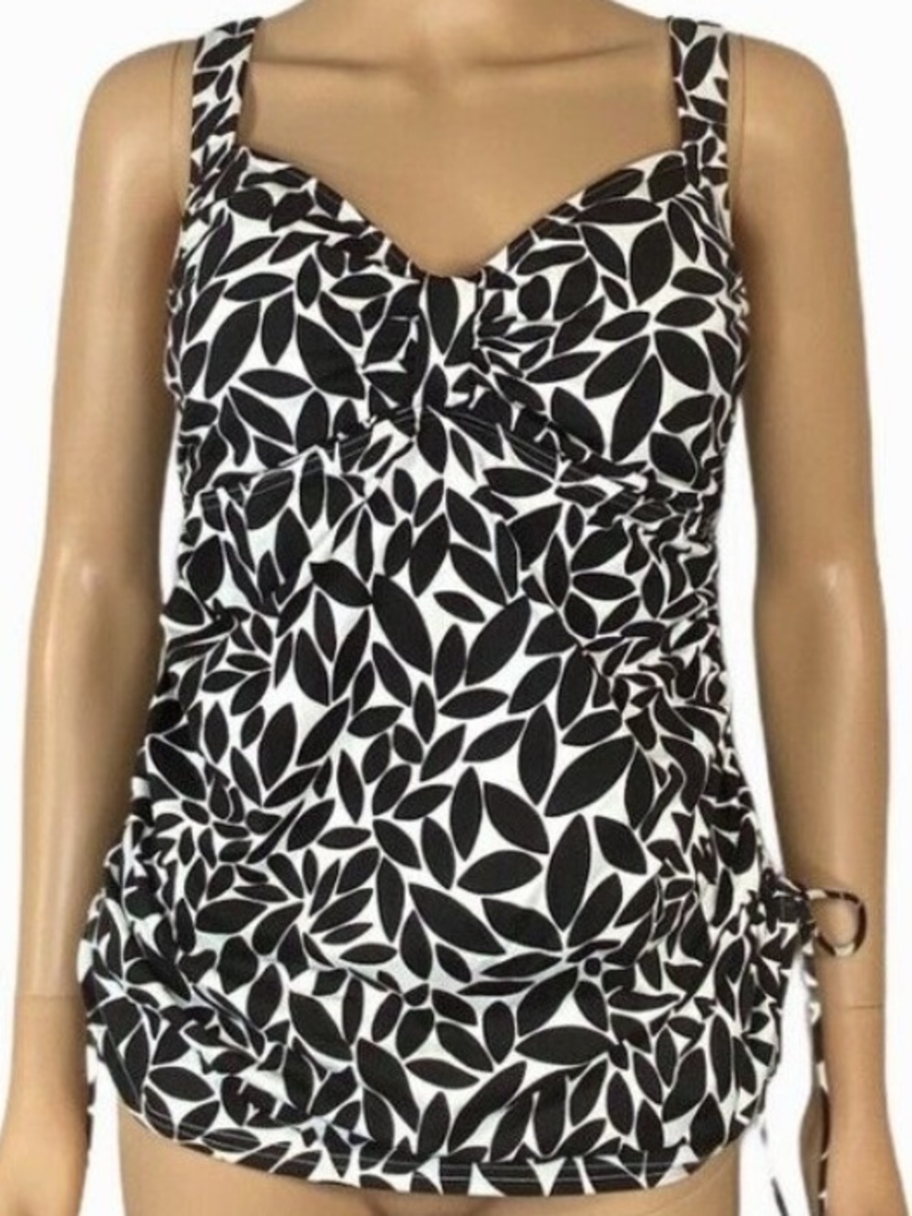 LAND’S END Tankini Leaf Print Adjustable Ruched Sides Padded Bra 8D Cup | GUC